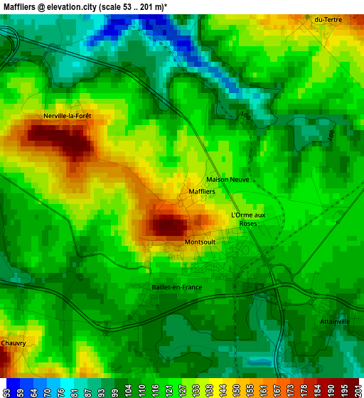 Maffliers elevation map