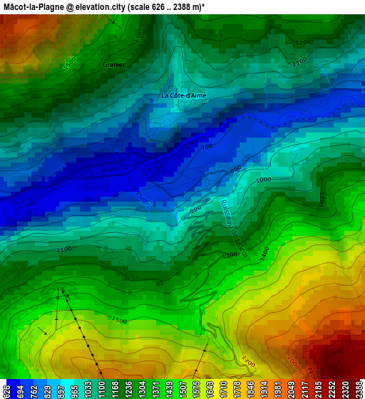 Mâcot-la-Plagne elevation map