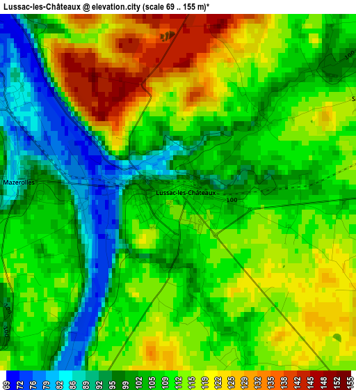 Lussac-les-Châteaux elevation map