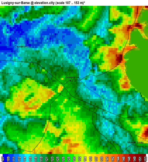 Lusigny-sur-Barse elevation map