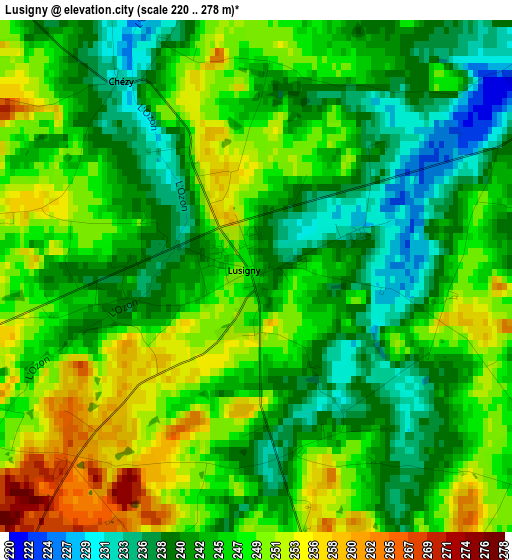 Lusigny elevation map