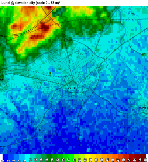 Lunel elevation map