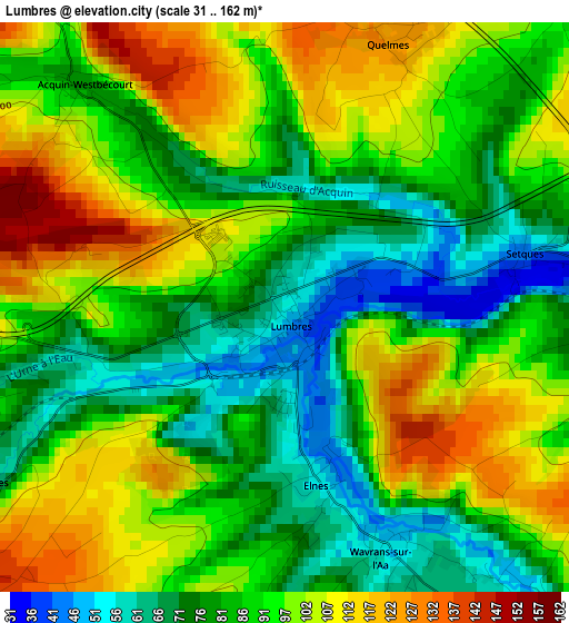 Lumbres elevation map