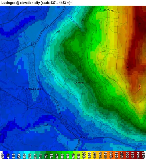 Lucinges elevation map