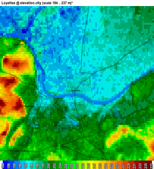 Loyettes elevation map