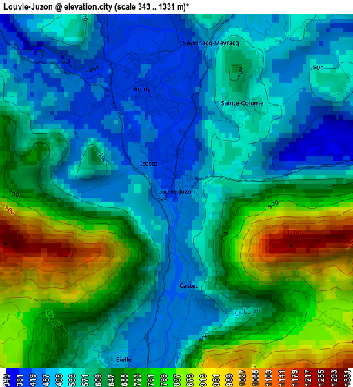 Louvie-Juzon elevation map