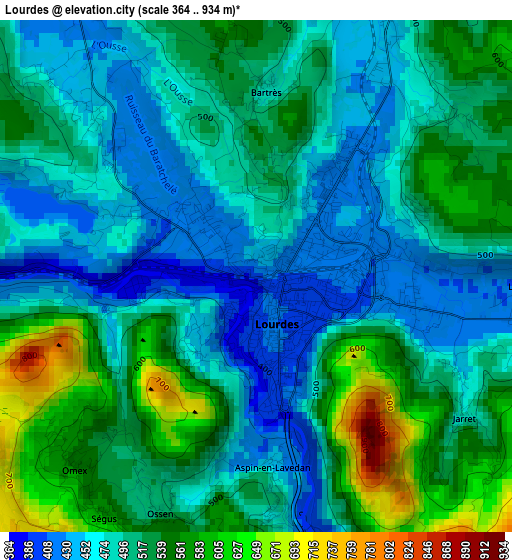 Lourdes elevation map