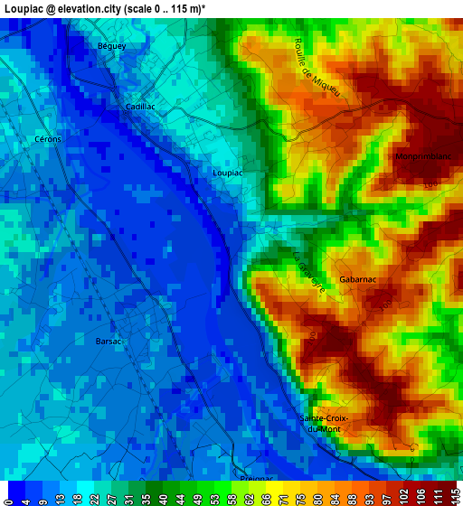 Loupiac elevation map