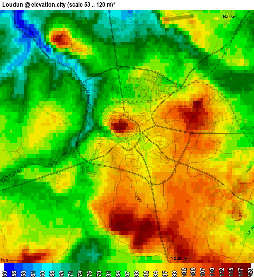 Loudun elevation map