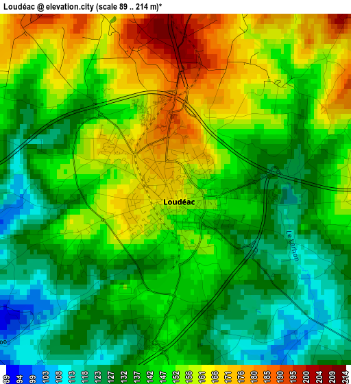 Loudéac elevation map