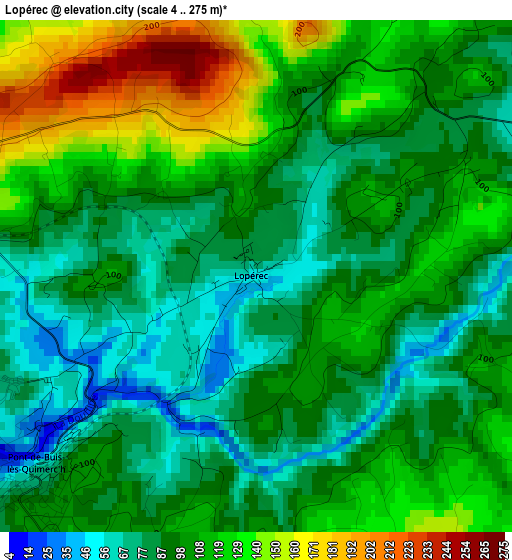 Lopérec elevation map