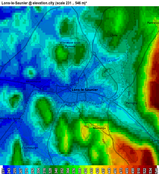 Lons-le-Saunier elevation map