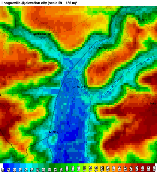 Longueville elevation map