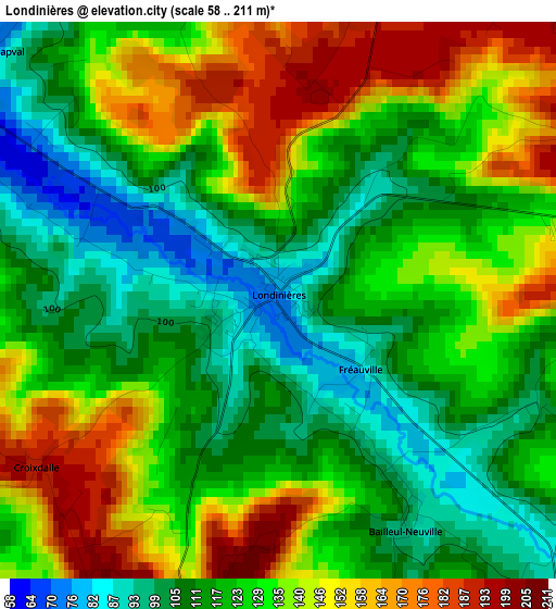 Londinières elevation map