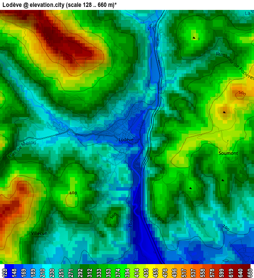 Lodève elevation map