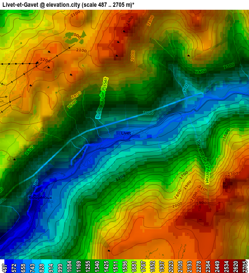 Livet-et-Gavet elevation map