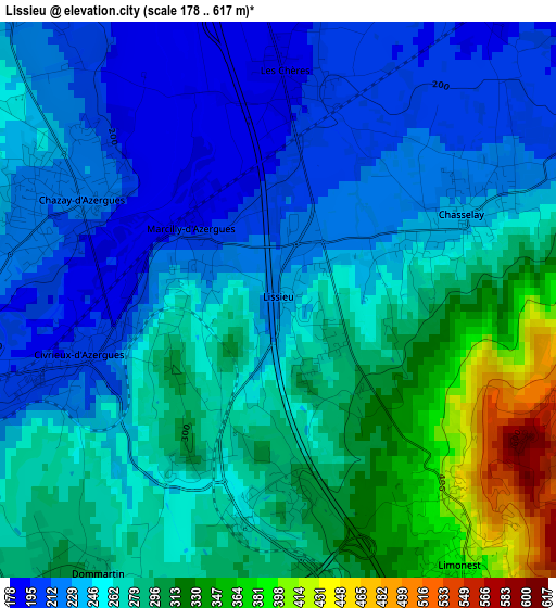 Lissieu elevation map