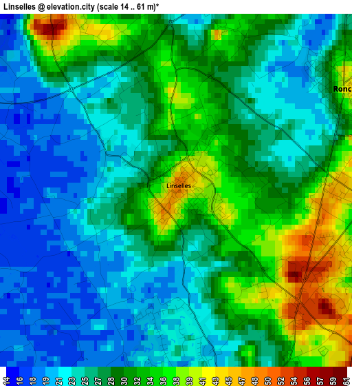 Linselles elevation map