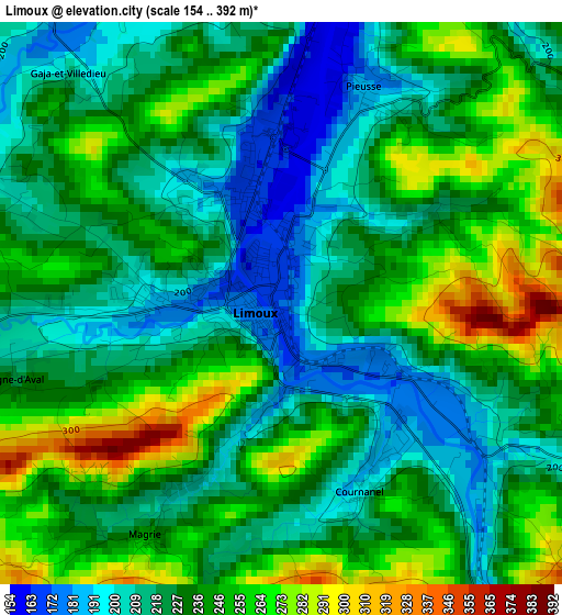 Limoux elevation map