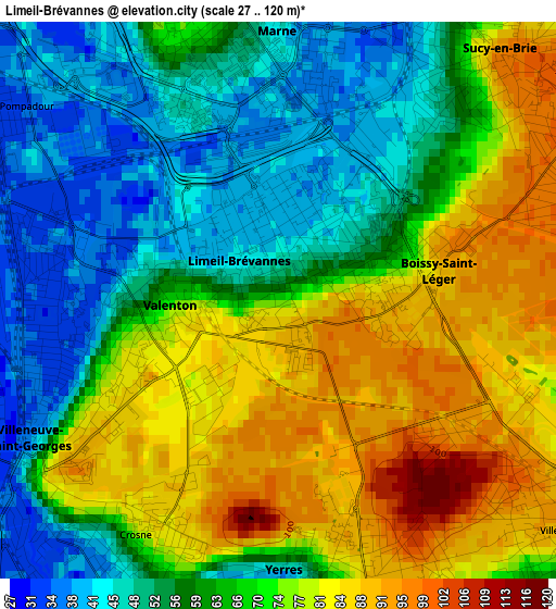 Limeil-Brévannes elevation map