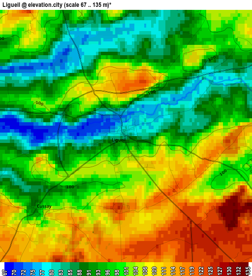 Ligueil elevation map