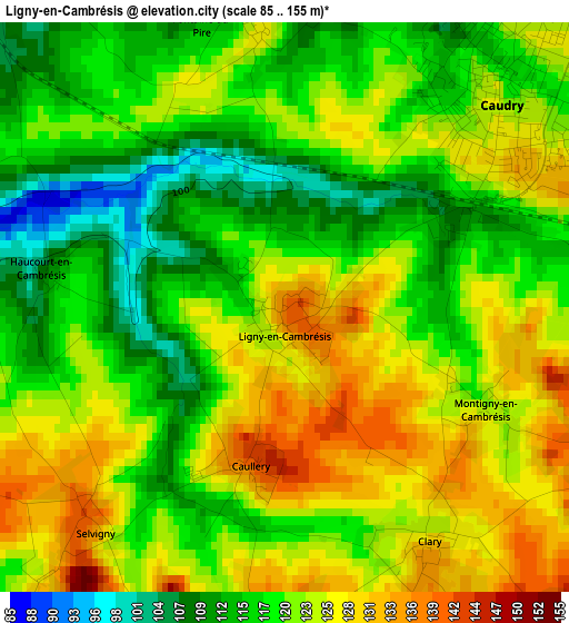 Ligny-en-Cambrésis elevation map