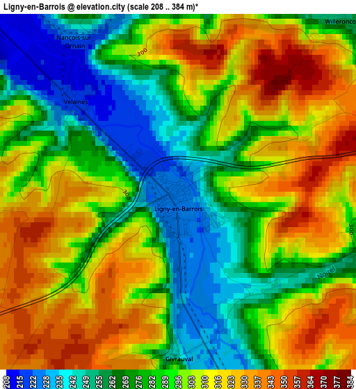 Ligny-en-Barrois elevation map