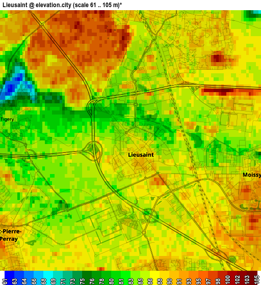 Lieusaint elevation map