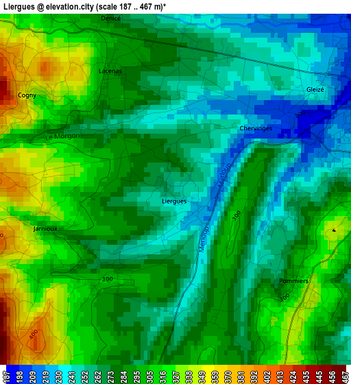 Liergues elevation map