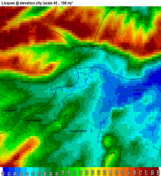 Licques elevation map