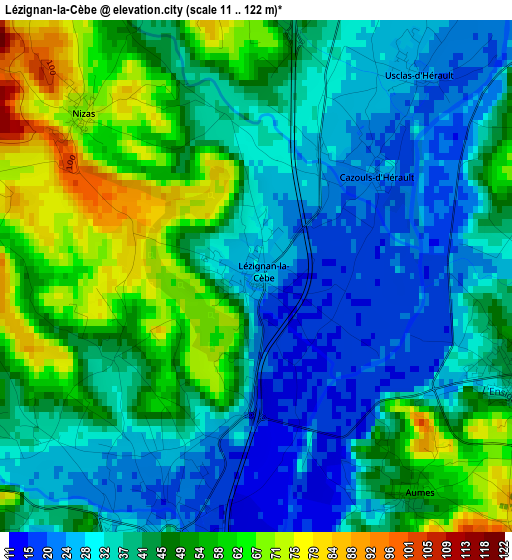 Lézignan-la-Cèbe elevation map