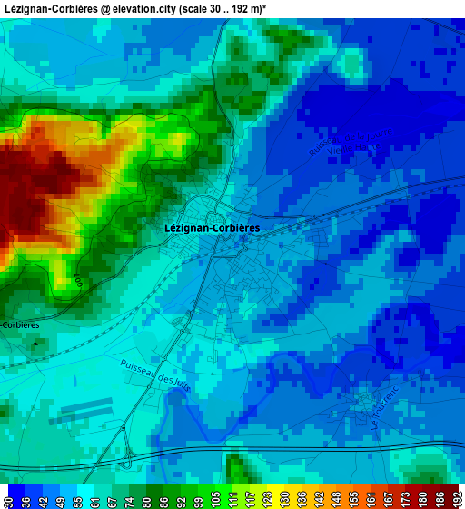 Lézignan-Corbières elevation map