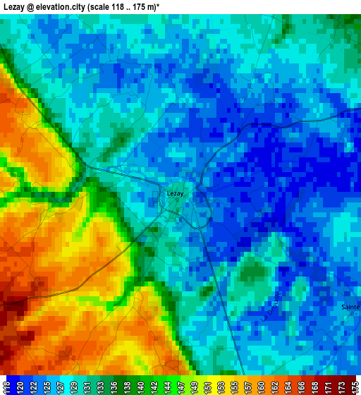 Lezay elevation map