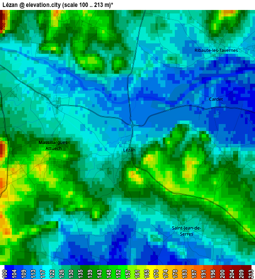 Lézan elevation map