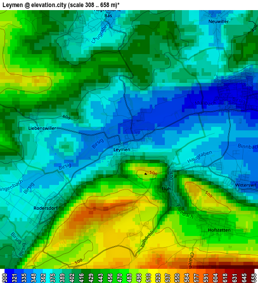 Leymen elevation map