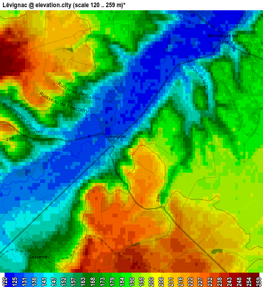 Lévignac elevation map