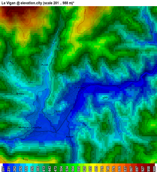 Le Vigan elevation map