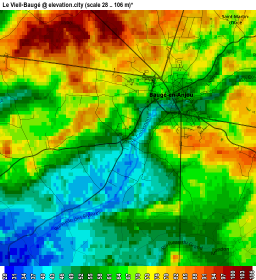 Le Vieil-Baugé elevation map