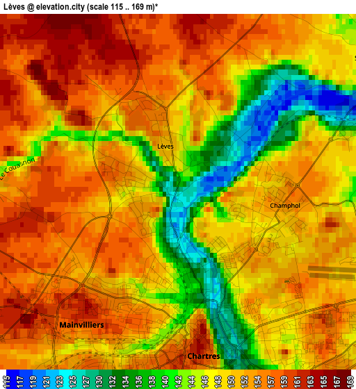 Lèves elevation map