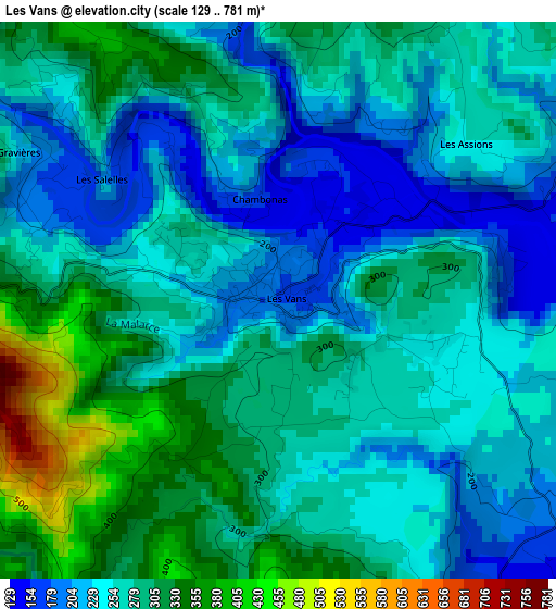 Les Vans elevation map