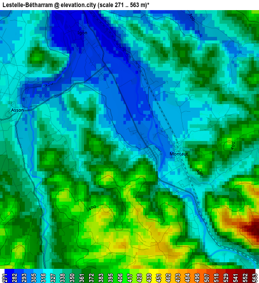 Lestelle-Bétharram elevation map