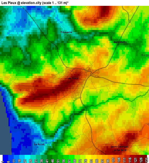 Les Pieux elevation map