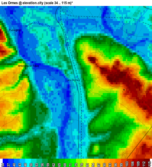 Les Ormes elevation map