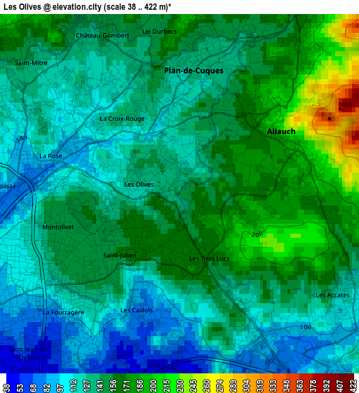 Les Olives elevation map