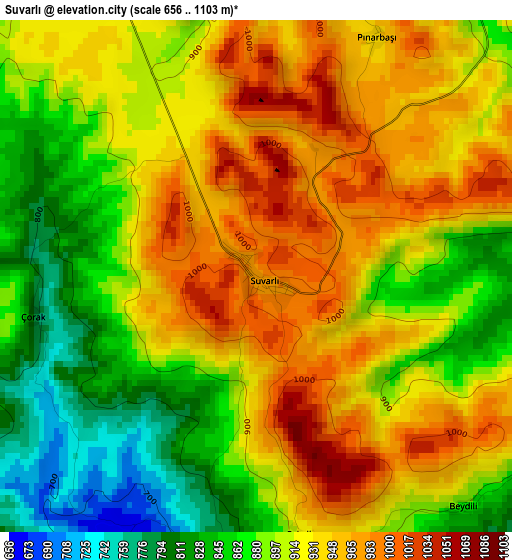 Suvarlı elevation map