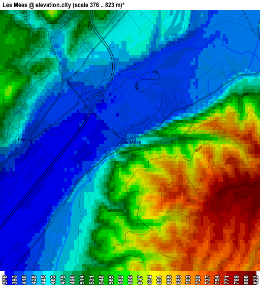 Les Mées elevation map