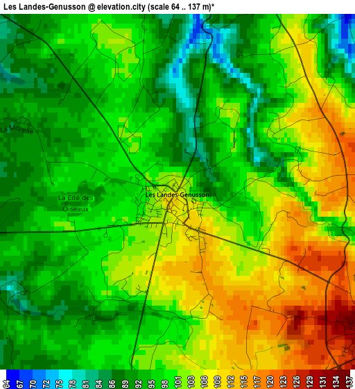 Les Landes-Genusson elevation map