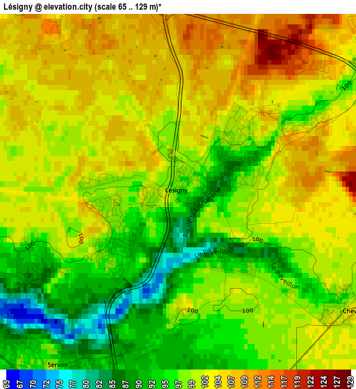 Lésigny elevation map