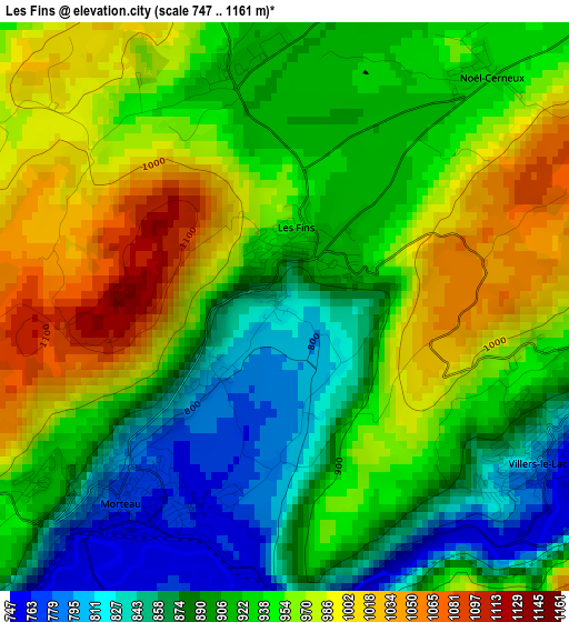 Les Fins elevation map