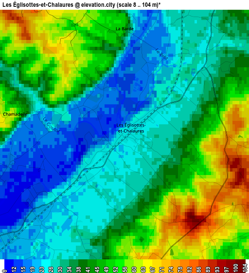 Les Églisottes-et-Chalaures elevation map